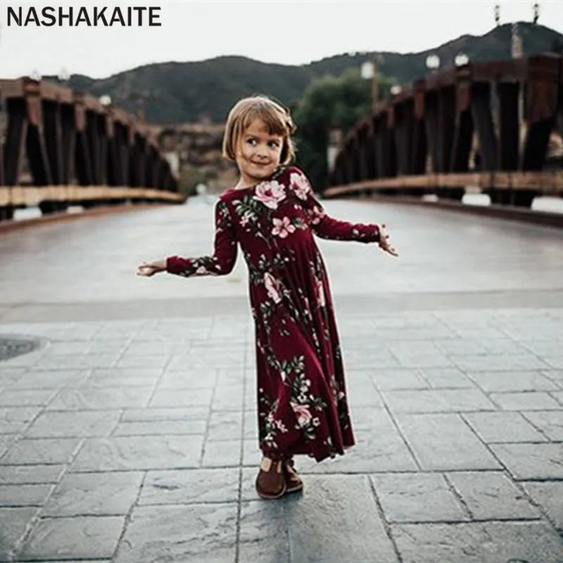 Mom and daughter  Wine Floral Dress