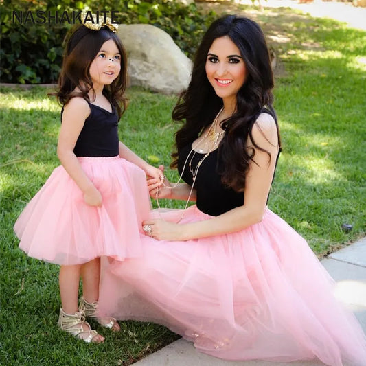 Mom and Daughter Dress Pink Patchwork