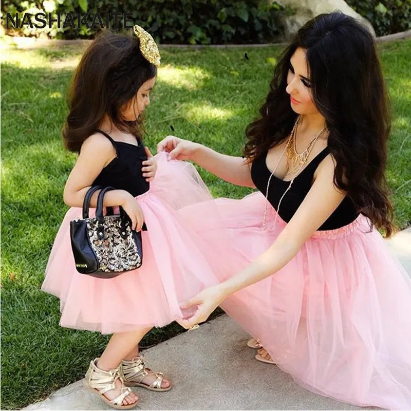 Mom and Daughter Dress Pink Patchwork