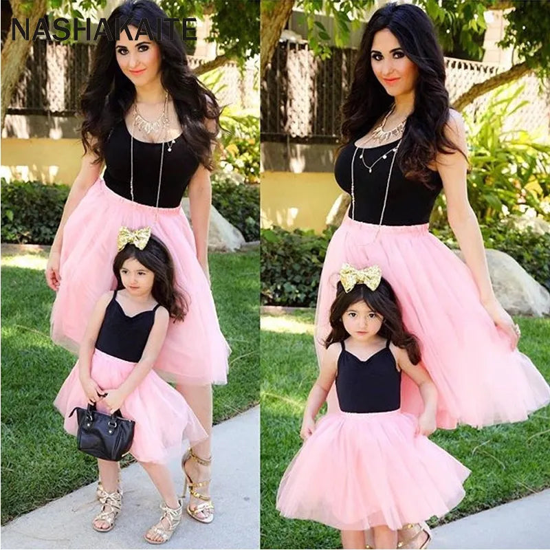 Mom and Daughter Dress Pink Patchwork