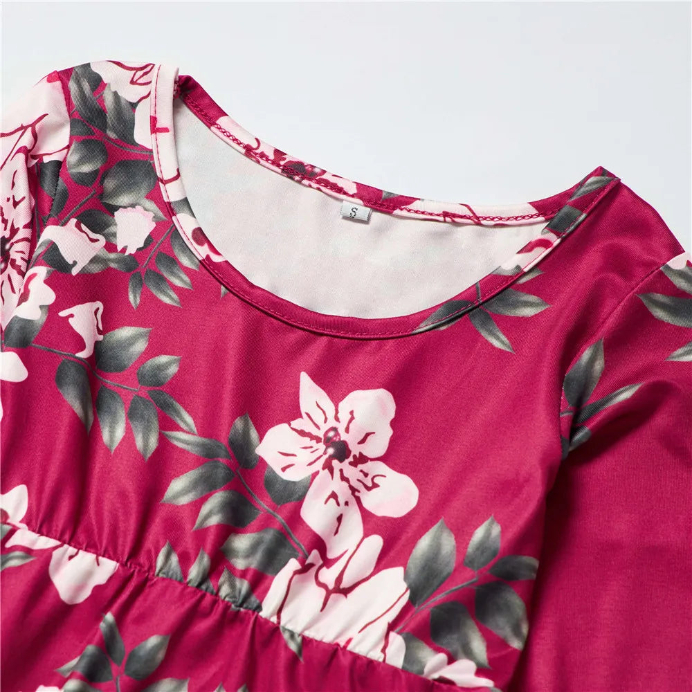 Mom and daughter  Wine Floral Dress