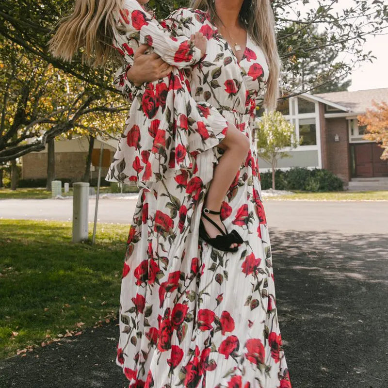 Mom And Daughter Floral Long Sleeve Dress