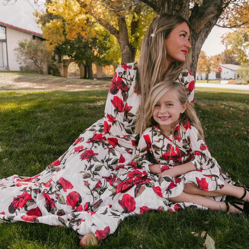 Mom And Daughter Floral Long Sleeve Dress