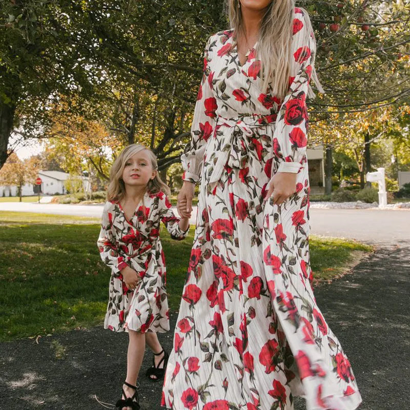 Mom And Daughter Floral Long Sleeve Dress